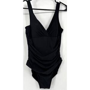 Black Trimshaper Sz 12 Ruching Cross Bodice Padded Wide Strap Gathered Bottom